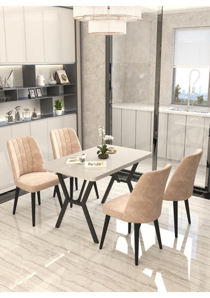 Pia 70x110 cm Beyaz Mutfak Masası, Masa Sandalye Takımı, Masa Takımı, 4 Cappucino Sandalye