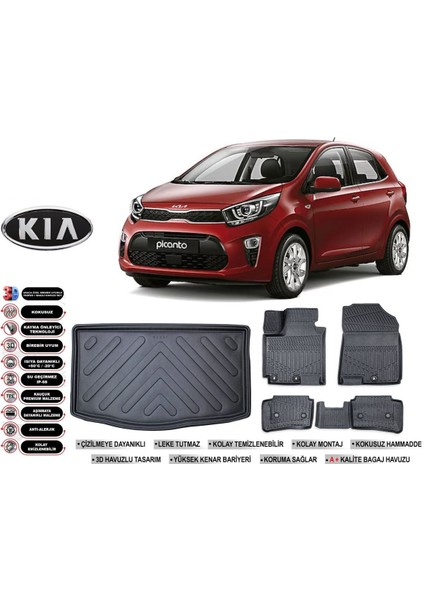 Picanto 2017 Model Bagaj Havuzu Araca Özel Siyah Havuzlu Paspas Takımı Sett