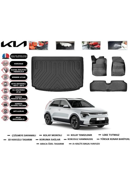 Niro Elektrikli Elegance Paket 2024 Model Bagaj Havuzu Araca Özel Paspas Takımı Prrox