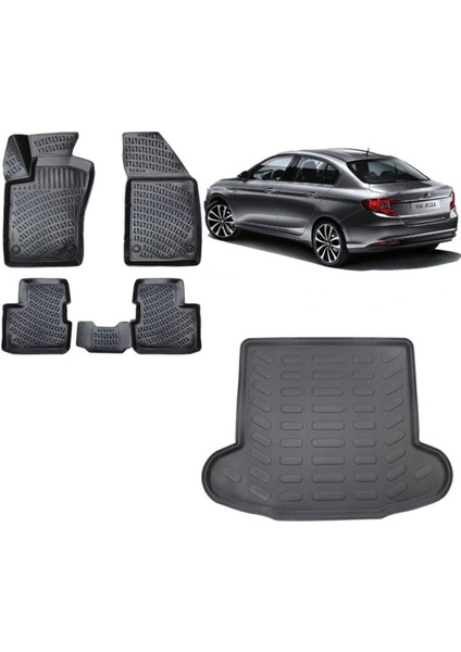 Egea Sedan 2019 Model 3D Bagaj Havuzu+3d Havuzlu Araca Özel Paspas Takımı