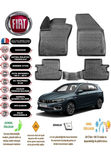 Egea Hatchback 2022 Model 4d Araca Özel Havuzlu Kokusuz Paspas Takımı