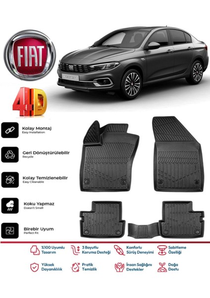 Egea Sedan 2015 ve Sonrası 4.5d Plus Havuzlu Siyah Paspas Takımı Yumuşak