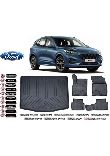 Kuga 2025 Model Bagaj Havuzu Araca Özel Siyah Havuzlu Paspas Takımı Sett