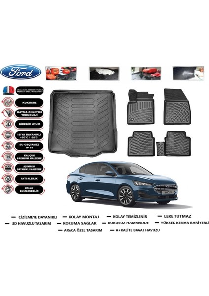 Focus 4 Sedan 2019 Model Tamir Kitli Bagaj Havuzu Araca Özel Paspas Takımı Prrox