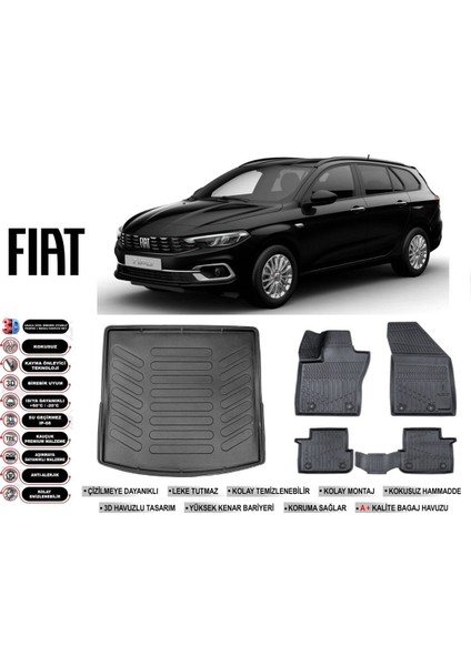 Egea Station Vagon 2020 Model Üst Bagaj Havuzu Araca Özel Siyah Havuzlu Paspas Takımı Sett