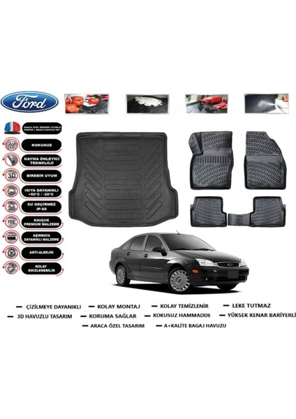Focus 1 Sedan 2000 Model Bagaj Havuzu Araca Özel Paspas Takımı Flex