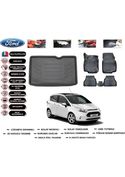 B-Max 2017 Model Alt Bagaj Havuzu Araca Özel Paspas Takımı Prrox