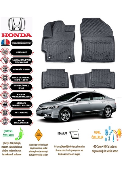 Civic 2007 Model 4d Araca Özel Havuzlu Paspas Takımı