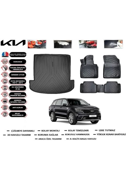 Sorento 5 Kişilik Araç 2023 Model Bagaj Havuzu Araca Özel Paspas Takımı Prrox