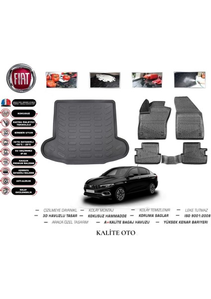 Egea Sedan 2015 ve Sonrası 3D Bagaj Havuzu+4d Havuzlu Paspas Seti