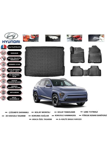 Kona Elektrikli 2025 Model Üst Bagaj Havuzu Araca Özel Paspas Takımı Prrox