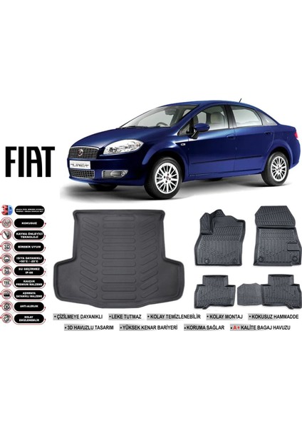 Linea 2012 Model Bagaj Havuzu Araca Özel Siyah Havuzlu Paspas Takımı Sett