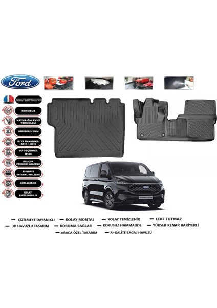 Tourneo Custom 2019 Model Bagaj Havuzu Araca Özel Paspas Takımı Prrox