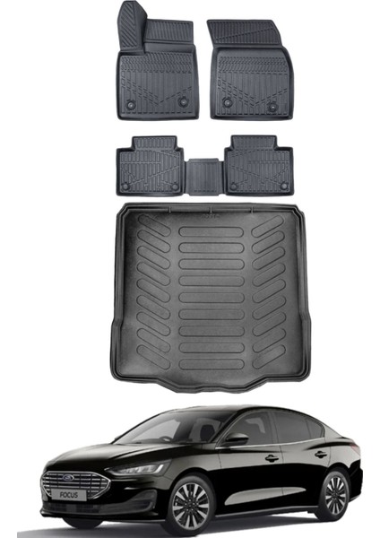 Focus 5 Sedan 2024 Model Tamir Kitli Bagaj Havuzu Araca Özel Siyah Paspas Takımı