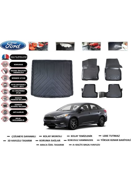 Focus 3.5 Sedan 2015 Model Bagaj Havuzu Araca Özel Paspas Takımı Prrox