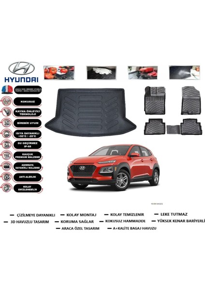 Kona 2019 Model Çift Cepli Bagaj Havuzu Araca Özel Paspas Takımı Prrox