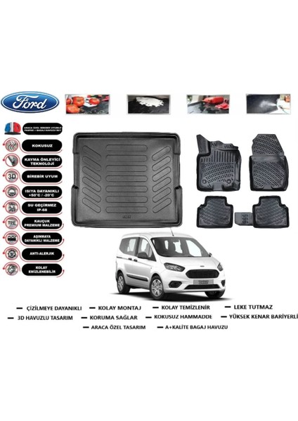 Tourneo Courier 2019 Model Bagaj Havuzu Araca Özel Paspas Takımı Prrox