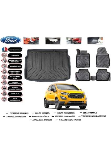 Ecosport 2020 Model Üst Bagaj Havuzu Araca Özel Paspas Takımı Prrox