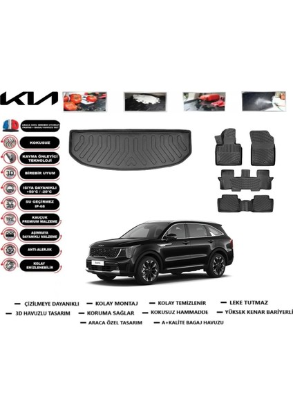 Sorento 7 Kişilik Araç 7 Koltuklu 2022 Model Bagaj Havuzu Araca Özel Paspas Takımı Prrox