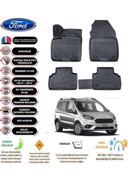 Courier 2018 Model 4d Araca Özel Havuzlu Paspas Takımı