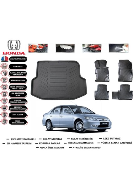 Civic Sedan 2003 Model Bagaj Havuzu Araca Özel Paspas Takımı Flex