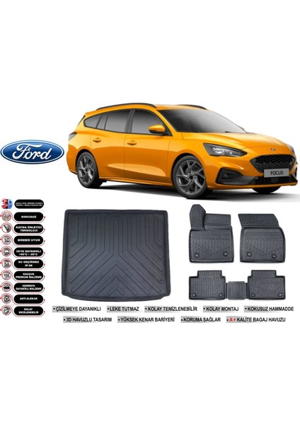 Focus 5 Stw 2020 Model Üst Bagaj Havuzu Araca Özel Siyah Extra Havuzlu Paspas Takımı