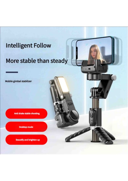 Q18 Masaüstü 360° Bluetooth Star Işığı Özellikli Gimbal Sabitleyici Tripod Selfie Çubuğu