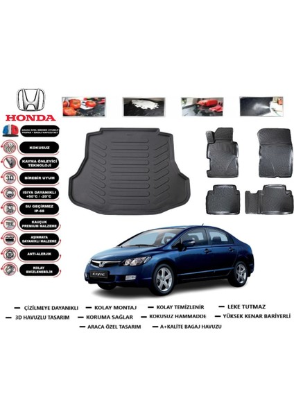Civic Sedan 2011 Model Bagaj Havuzu Araca Özel Paspas Takımı Prrox