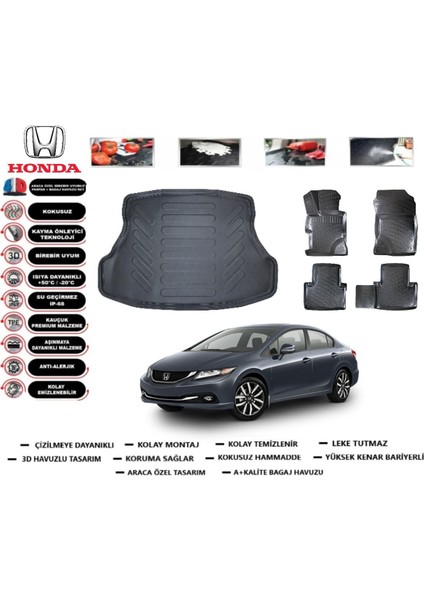 Civic Sedan 2014 Model Bagaj Havuzu Araca Özel Paspas Takımı Flex