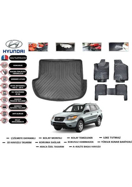 Santafe 2007 Model Bagaj Havuzu Araca Özel Paspas Takımı Kauçuk