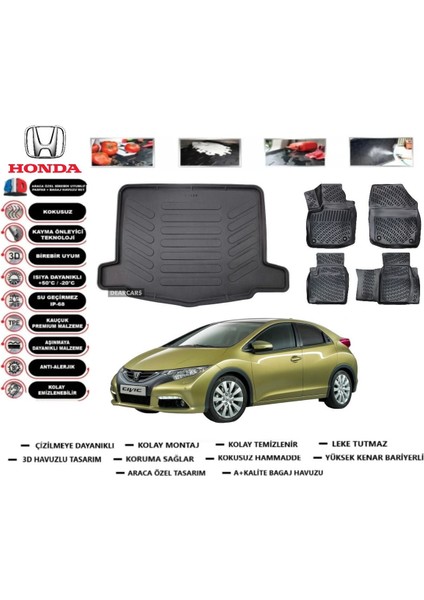 Civic Hb 2016 Model Bagaj Havuzu Araca Özel Paspas Takımı Prrox