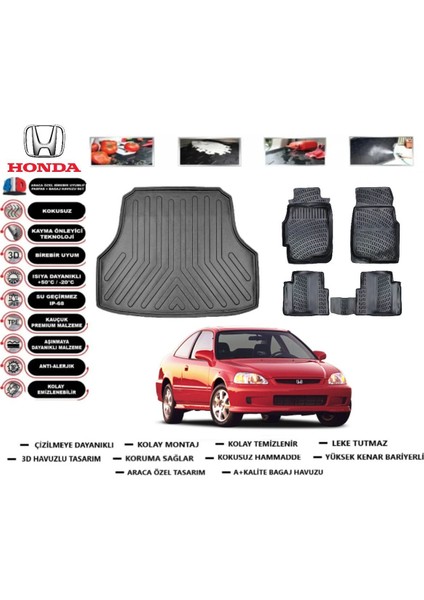 Civic Sedan 1999 Model Bagaj Havuzu Araca Özel Paspas Takımı Prrox