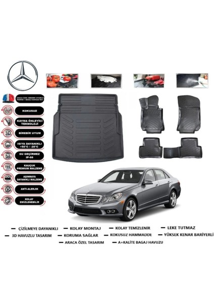 E Serisi W212 2011 Model Rampalı Bagaj Havuzu Araca Özel Paspas Takımı Flex