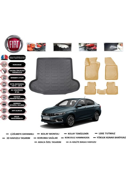 Egea Sedan 2019 Model Bagaj Havuzu(Paspası)+Araca Özel Bej Paspas Takımı Flex