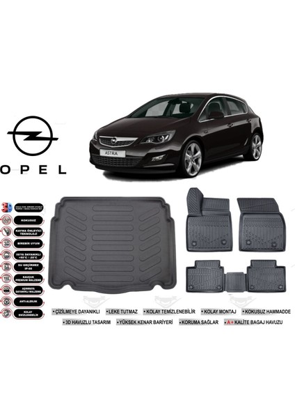 Astra J Hb 2010 Model Bagaj Havuzu Araca Özel Siyah Havuzlu Paspas Takımı Sett