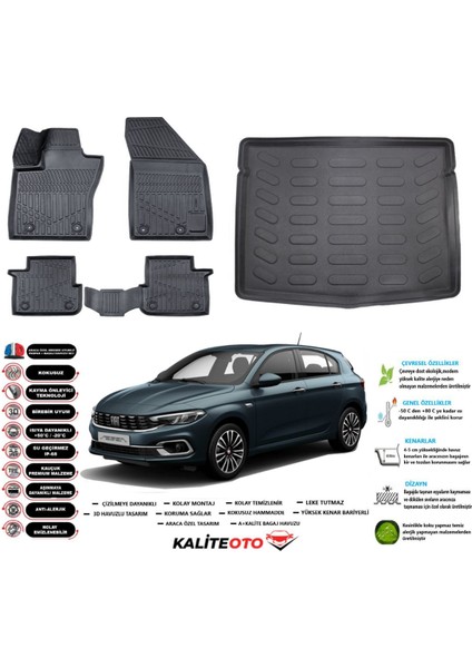 Egea Hatchback 2018 Model Stepneli Esnek Bagaj Havuzu Araca Özel Siyah Paspas Takımı