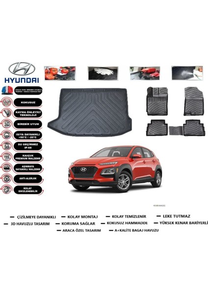 Kona 2020 Model Tek Cepli Bagaj Havuzu Araca Özel Paspas Takımı Prrox