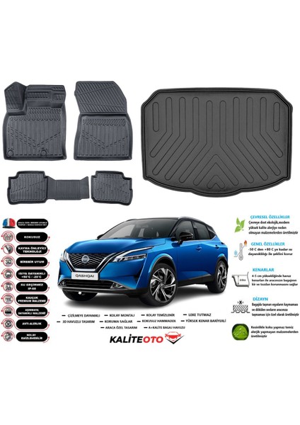 Qashqai E-Power 2022 Model Alt Esnek Bagaj Havuzu Araca Özel Siyah Paspas Takımı