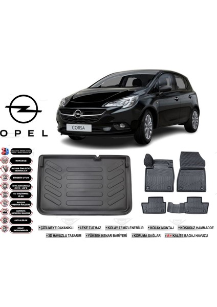 Corsa E 2015 Model Bagaj Havuzu Araca Özel Siyah Havuzlu Paspas Takımı Sett