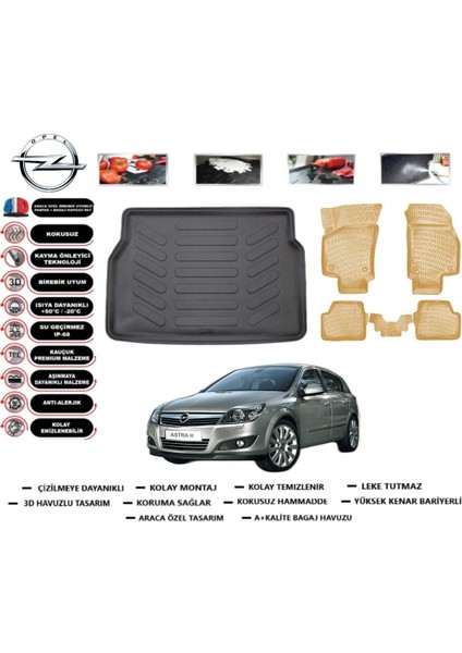 Astra H Hb 2007 Model Bagaj Havuzu(Paspası)+Araca Özel Bej Paspas Takımı Flex