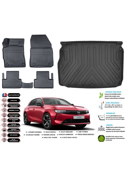 Astra L 2023 Model Üst Esnek Bagaj Havuzu Araca Özel Siyah Kokusuz Yumuşak Paspas Takımı
