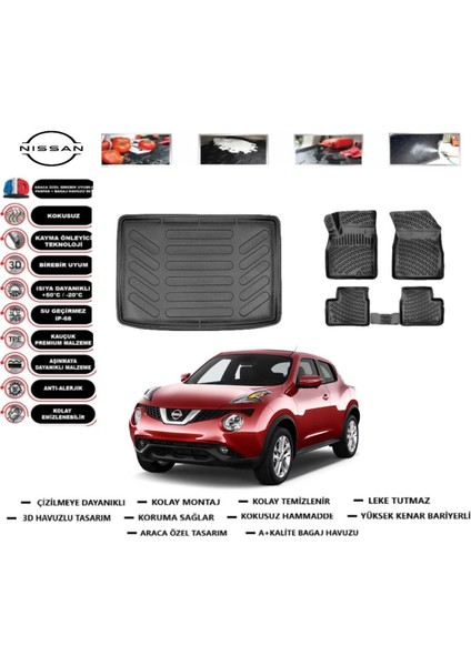 Juke 2018 Model Alt Bagaj Havuzu Araca Özel Paspas Takımı Prrox