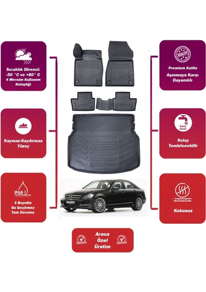 C Serisi W204 2014 Model Rampalı Bagaj Havuzu Araca Özel Extra Havuzlu Paspas Takımı Maxi