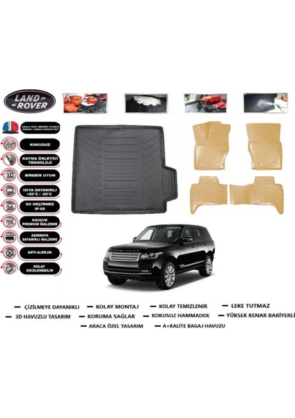 Ranger Rover Vouge 2013 Model Bagaj Havuzu(Paspası)+Araca Özel Bej Paspas Takımı Flex