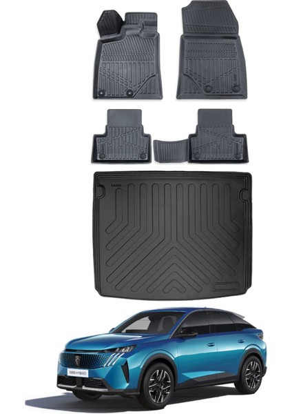 3008 Hybrid 2025 Model Üst Bagaj Havuzu Araca Özel Siyah Paspas Takımı