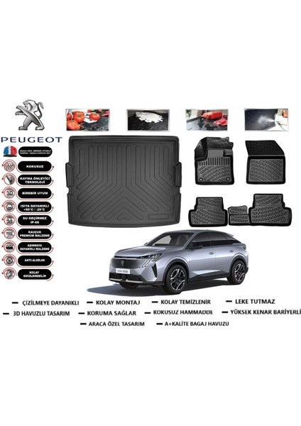 3008 Hybrid 2024 Üst Bagaj Havuzu Araca Özel Paspas Takımı Prrox