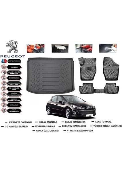 308 2012 Model Bagaj Havuzu Araca Özel Paspas Takımı Prrox