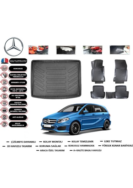 B Serisi W246 2015 Model Bagaj Havuzu Araca Özel Paspas Takımı Prrox