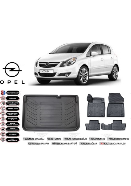 Corsa D 2009 Model Bagaj Havuzu Araca Özel Siyah Havuzlu Paspas Takımı Sett