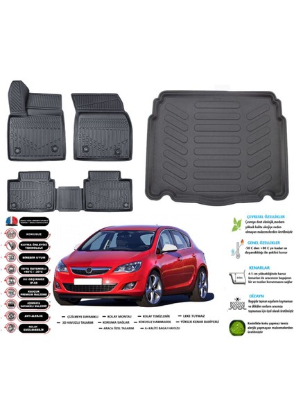 Astra J Hb 2014 Model Esnek Bagaj Havuzu Araca Özel Siyah Paspas Takımı